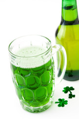 Traditional cold green beer for Saint Patrick's Day  isolated on white background.Copyspace.