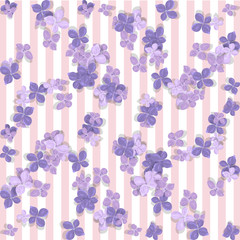 Purple flowers on striped background. Floral pattern