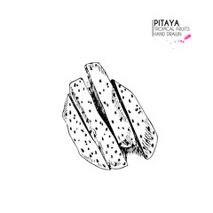 Vector hand drawn set of exotic fruits. Isolated pitaya. Engraved art dragon fruit. Delicious tropical vegetarian objects., smoothie bowls.