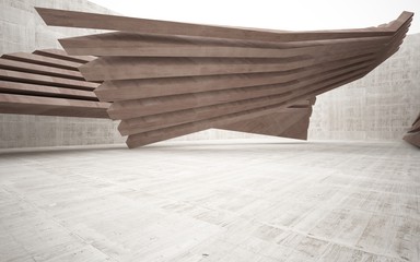 Abstract smooth brown concrete future interior with a large window. Architectural background.. 3D illustration. 3D rendering 