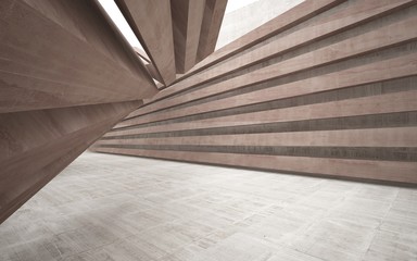 Abstract smooth brown concrete future interior with a large window. Architectural background.. 3D illustration. 3D rendering 