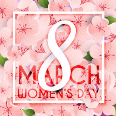8 March. Women's Day greeting card template.