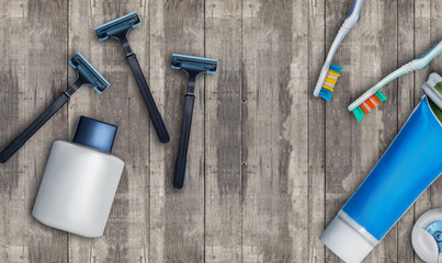 Hygiene, toothbrush and toothpaste, razor, shaving gel - 137809766