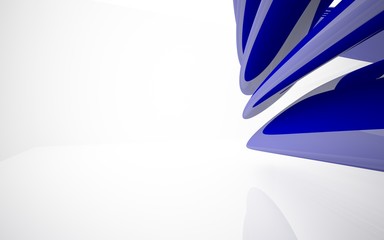 Abstract smooth white and blue interior of the future. Architectural background. 3D illustration and rendering 
