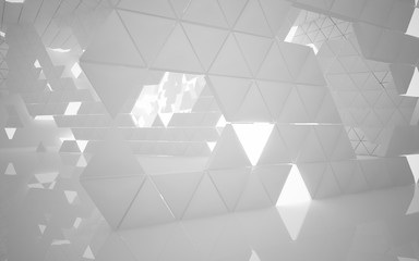 The structure of the white  triangle prism. Architectural background of the future. 3D illustration. 3D rendering 