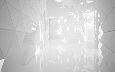 The structure of the white  triangle prism. Architectural background of the future. 3D illustration. 3D rendering 