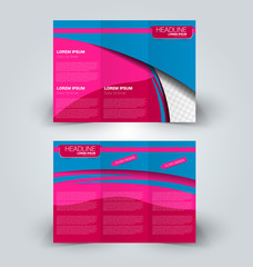 Brochure mock up design template for business, education, advertisement. Trifold booklet editable printable vector illustration. Pink and blue color.