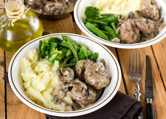Beef and veal meatballs in creamy mushroom sauce