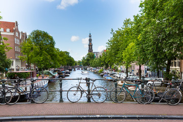 Amsterdam Canal with Bridge and Church