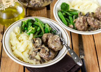 Beef and veal meatballs in creamy mushroom sauce