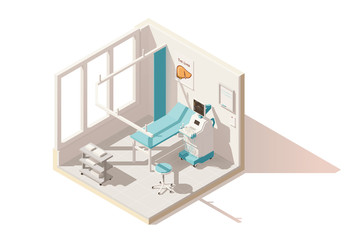 Vector isometric low poly ultrasound room