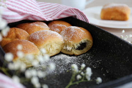 Traditional Czech Buns / Baked dessert from yeast dough 