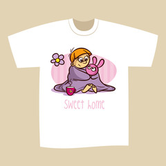 T-shirt Print Design Girl with Bunny Sweet Home