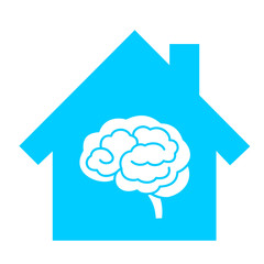 Simple vector of blue house with brain. Metaphor of intelligent house - home automation, smart home. Innovation in housing- innovative technology and artificial intelligence of houses and flats