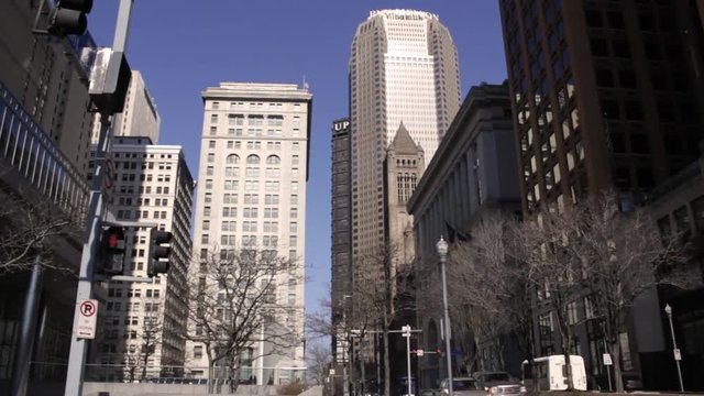 PITTSBURGH - Circa February 2017 - An Establishing Shot of skyscrapers in downtown Pittsburgh