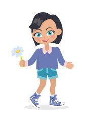 Smiling Girl with Black Bob Haircut Dark Forelock