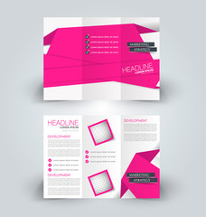 Brochure mock up design template for business, education, advertisement. Trifold booklet editable printable vector illustration. Pink color.