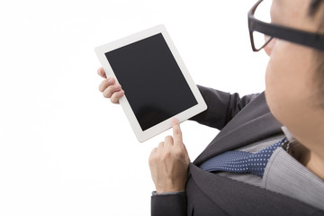 Businessman using computer tablet isolate on white background