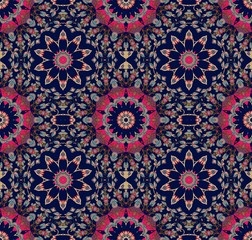 Seamless floral pattern with stylized flowers - mandalas.