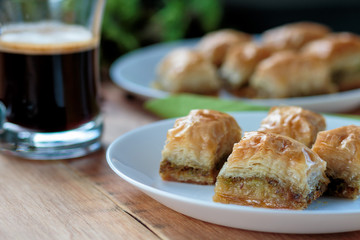 Baklava on the white plate