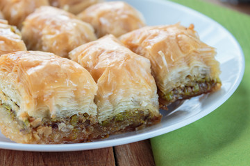 Baklava on the white plate