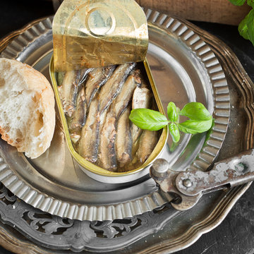 Open Tin Can With Sardines