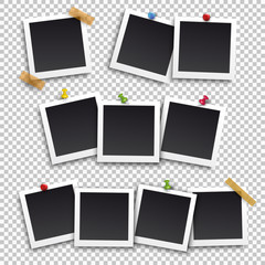 Set of square frame template with shadows and buttons. Vector illustration EPS 10. Isolated on transparent background