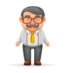 Businessman Adult Man Mustache Suspenders Eyeglasses Geek Hipster 3d Realistic Cartoon Character Design Isolated Vector Illustration