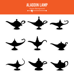 Aladdin lamp Vector. Set Icons Aladdins lamp Signs. Illustration Of Wish And Mystery Souvenir