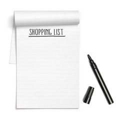 Shopping List on note book with black pen - obrazy, fototapety, plakaty