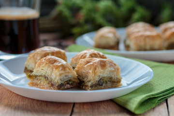 Baklava on the white plate