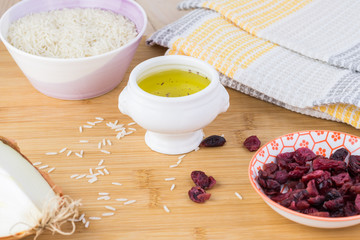 Ingredients for cranberry white long grain rice.