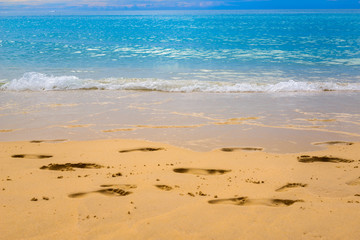 Footmark in the Sand   on Beach at Thailand