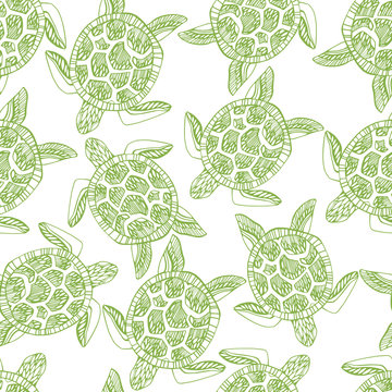 Seamless pattern with sea turtles.