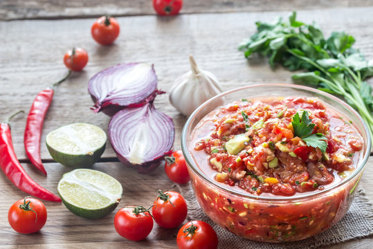 Bowl of salsa with ingredients