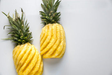 Pineapple on the white background: cross section
