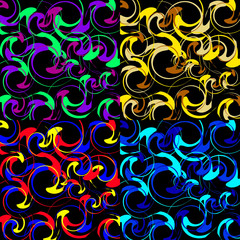 A set of patterns of curved lines. Abstraction on a black background for design of wrapping paper.
