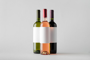 Wine Bottle Mock-Up - Three Bottles. Blank Label