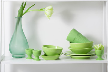 kitchenware on the shelf