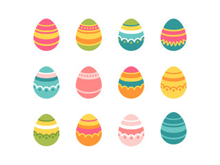 Eggs with colorful ornament isolated on white background