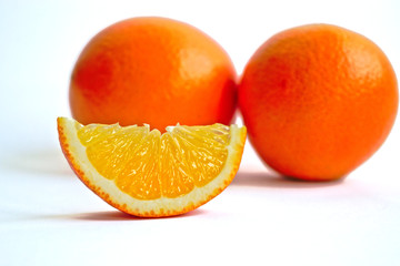Closeup of oranges on a white background