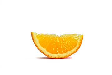 Closeup of an orange wedge on a white background