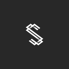 The letter S logo in the style of black and white idea monogram, interweaving lines with shadows two initials SS, mockup design elements for typography
