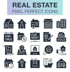 Set of pixel perfect real estate icons for mobile apps and web design. 