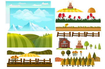 Farming infographic elements with farmer, farm,Landscape creator.