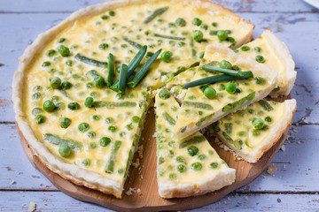 Pie with green beans and peas