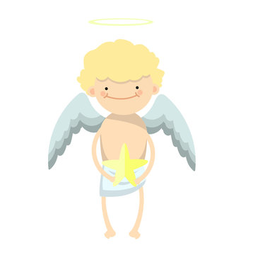 Vector illustration with cartoon angel