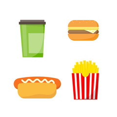 Fast food menu. Flat icons design. Vector illustration.