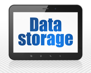 Data concept: Tablet Pc Computer with Data Storage on display