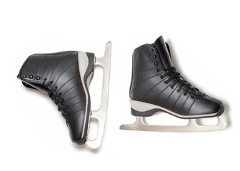 black leather ice skates isolated on white